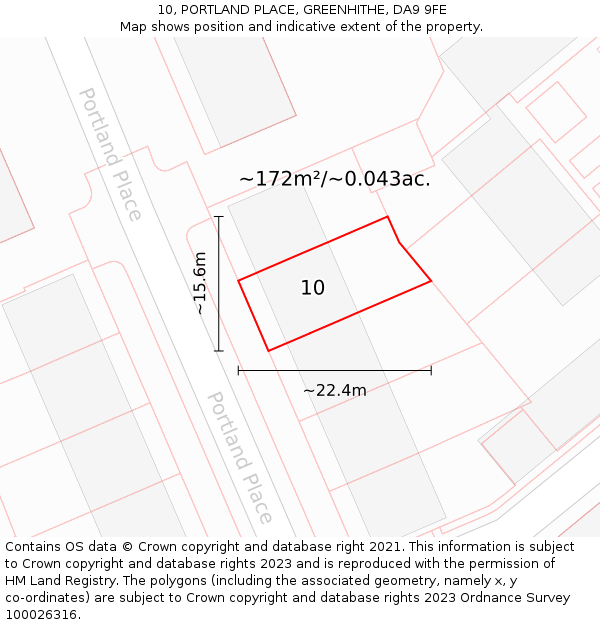 10, PORTLAND PLACE, GREENHITHE, DA9 9FE: Plot and title map