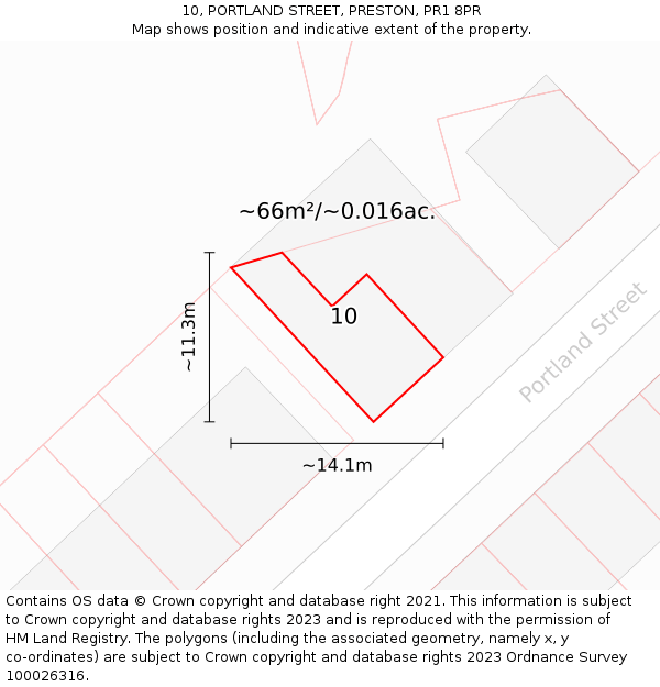 10, PORTLAND STREET, PRESTON, PR1 8PR: Plot and title map
