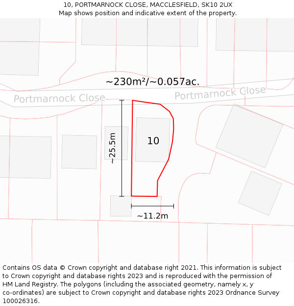 10, PORTMARNOCK CLOSE, MACCLESFIELD, SK10 2UX: Plot and title map