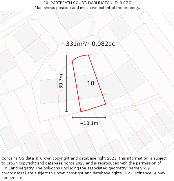 10, PORTREATH COURT, DARLINGTON, DL3 0ZG: Plot and title map