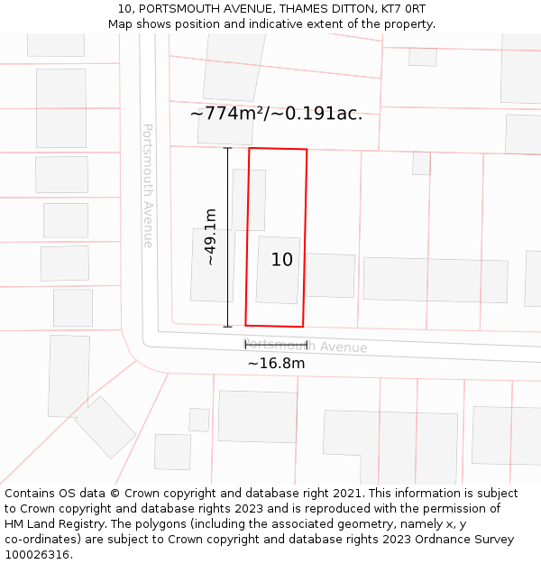 10, PORTSMOUTH AVENUE, THAMES DITTON, KT7 0RT: Plot and title map