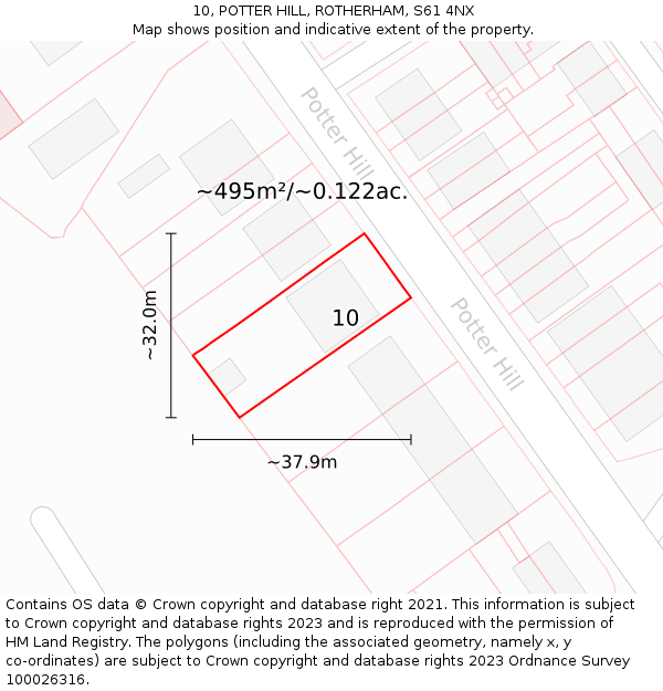 10, POTTER HILL, ROTHERHAM, S61 4NX: Plot and title map