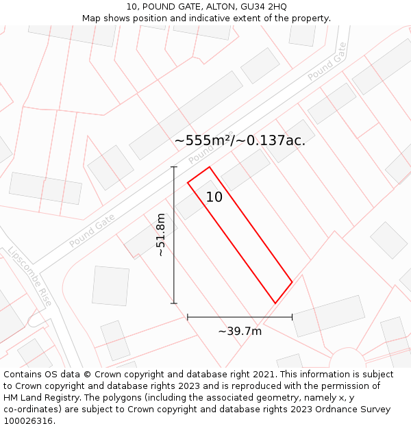 10, POUND GATE, ALTON, GU34 2HQ: Plot and title map