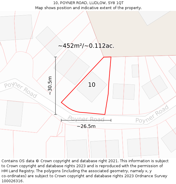 10, POYNER ROAD, LUDLOW, SY8 1QT: Plot and title map