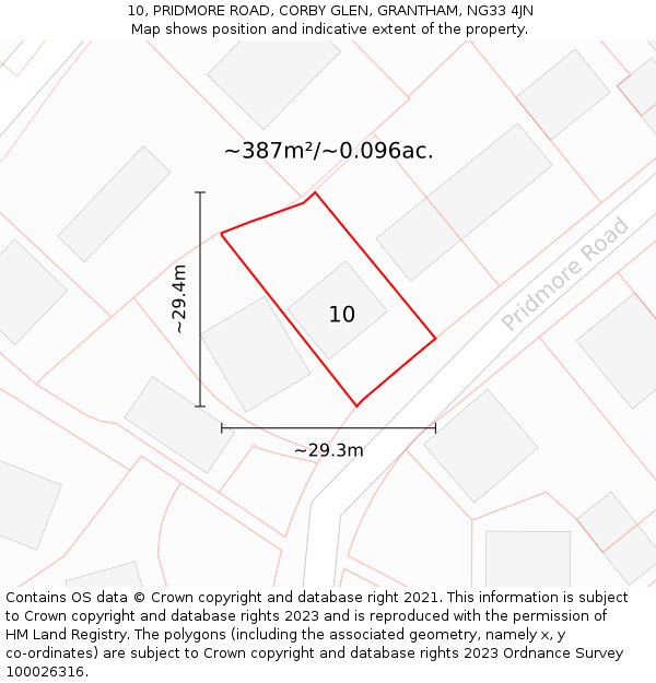 10, PRIDMORE ROAD, CORBY GLEN, GRANTHAM, NG33 4JN: Plot and title map