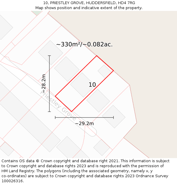 10, PRIESTLEY GROVE, HUDDERSFIELD, HD4 7RG: Plot and title map