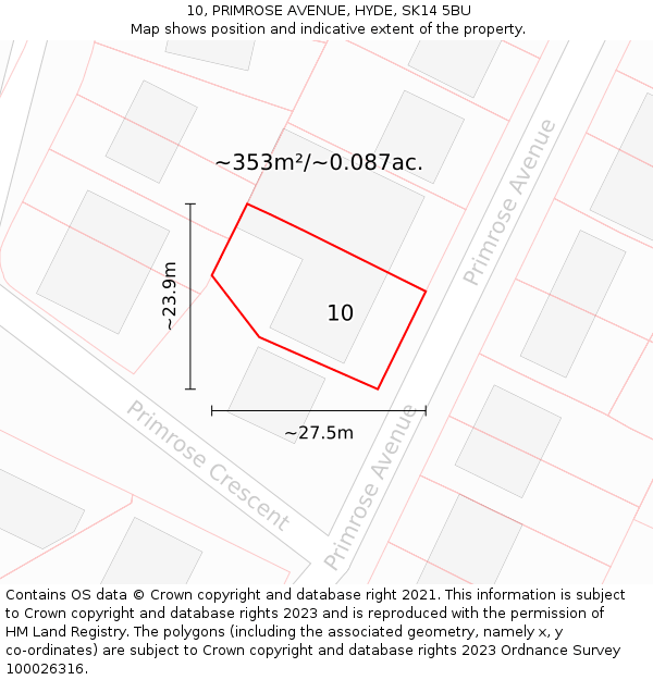 10, PRIMROSE AVENUE, HYDE, SK14 5BU: Plot and title map