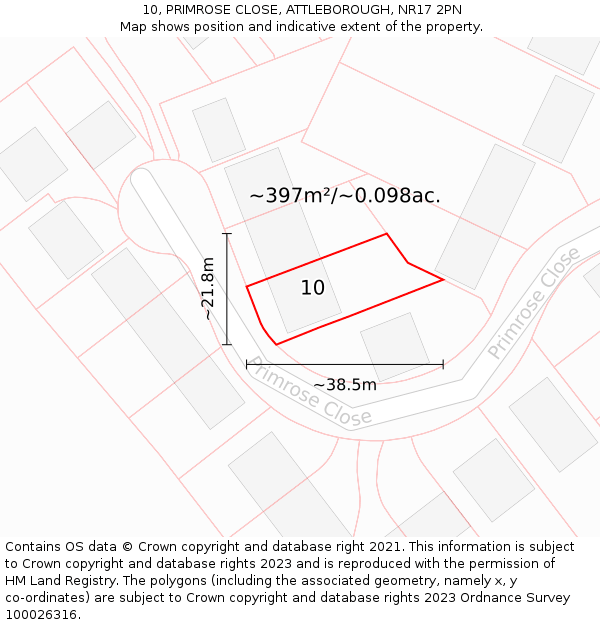 10, PRIMROSE CLOSE, ATTLEBOROUGH, NR17 2PN: Plot and title map