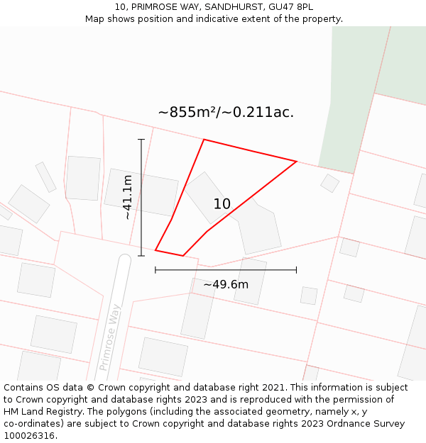 10, PRIMROSE WAY, SANDHURST, GU47 8PL: Plot and title map