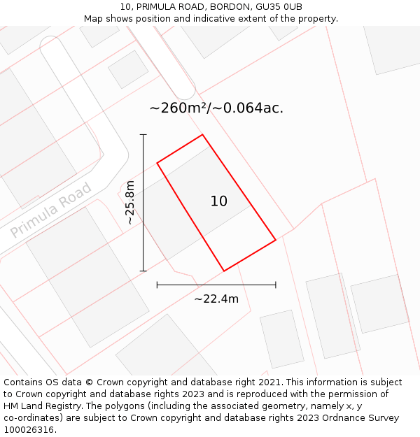 10, PRIMULA ROAD, BORDON, GU35 0UB: Plot and title map