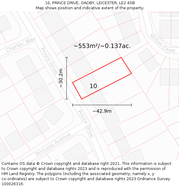 10, PRINCE DRIVE, OADBY, LEICESTER, LE2 4SB: Plot and title map
