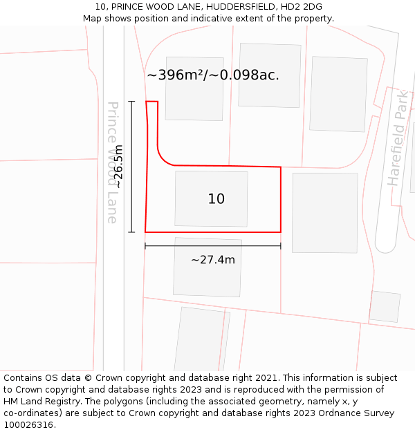 10, PRINCE WOOD LANE, HUDDERSFIELD, HD2 2DG: Plot and title map