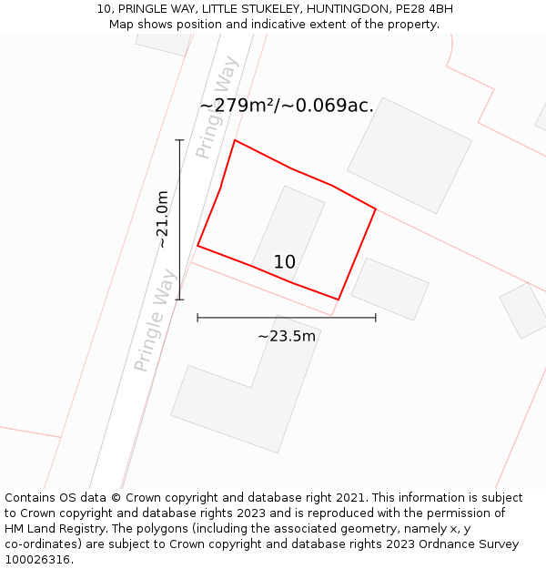 10, PRINGLE WAY, LITTLE STUKELEY, HUNTINGDON, PE28 4BH: Plot and title map