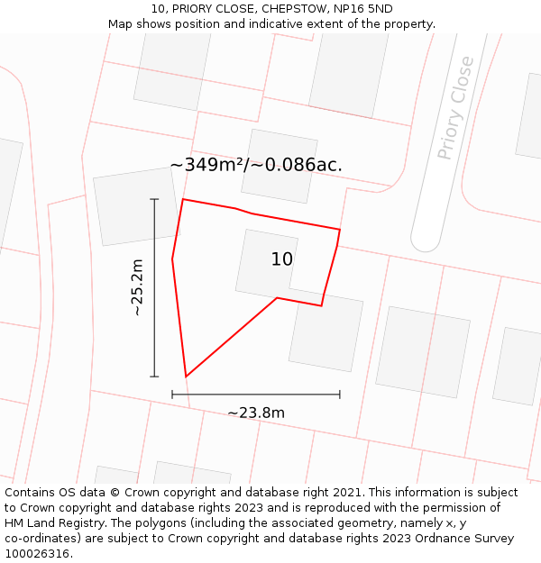 10, PRIORY CLOSE, CHEPSTOW, NP16 5ND: Plot and title map