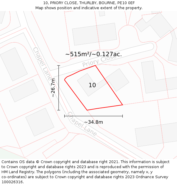 10, PRIORY CLOSE, THURLBY, BOURNE, PE10 0EF: Plot and title map