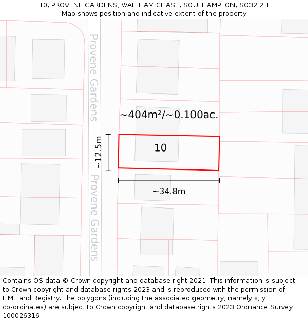 10, PROVENE GARDENS, WALTHAM CHASE, SOUTHAMPTON, SO32 2LE: Plot and title map