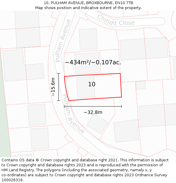 10, PULHAM AVENUE, BROXBOURNE, EN10 7TB: Plot and title map