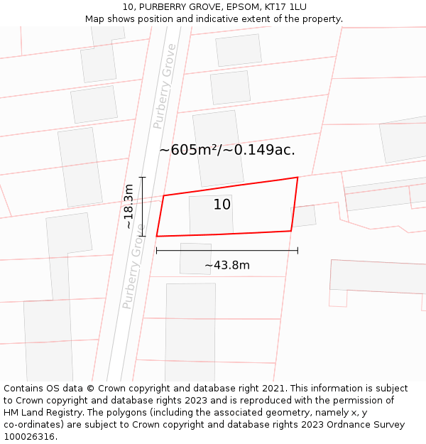 10, PURBERRY GROVE, EPSOM, KT17 1LU: Plot and title map