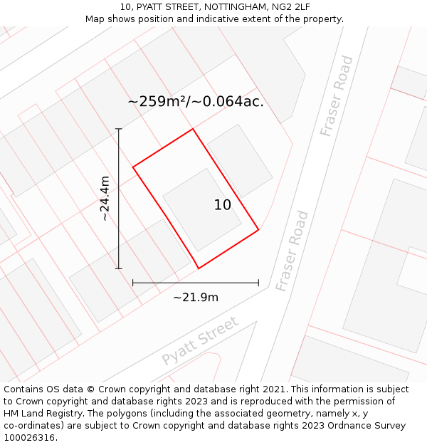 10, PYATT STREET, NOTTINGHAM, NG2 2LF: Plot and title map