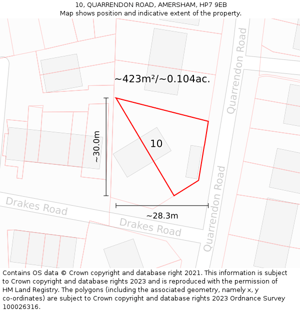 10, QUARRENDON ROAD, AMERSHAM, HP7 9EB: Plot and title map