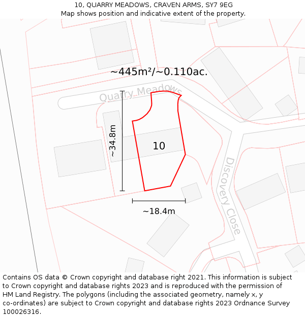 10, QUARRY MEADOWS, CRAVEN ARMS, SY7 9EG: Plot and title map