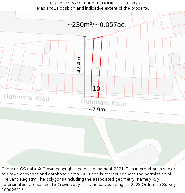 10, QUARRY PARK TERRACE, BODMIN, PL31 2QD: Plot and title map