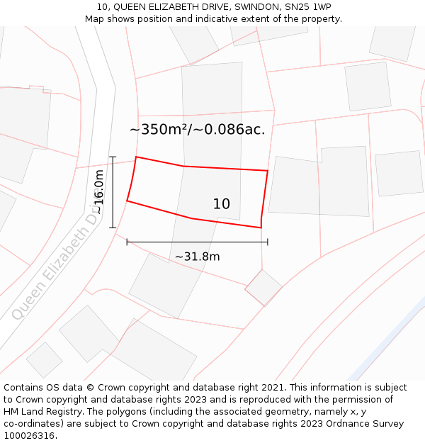 10, QUEEN ELIZABETH DRIVE, SWINDON, SN25 1WP: Plot and title map
