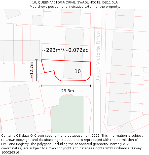 10, QUEEN VICTORIA DRIVE, SWADLINCOTE, DE11 0LA: Plot and title map