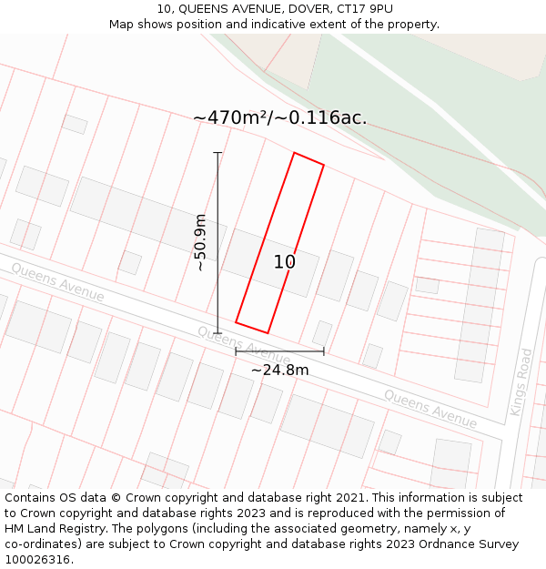 10, QUEENS AVENUE, DOVER, CT17 9PU: Plot and title map