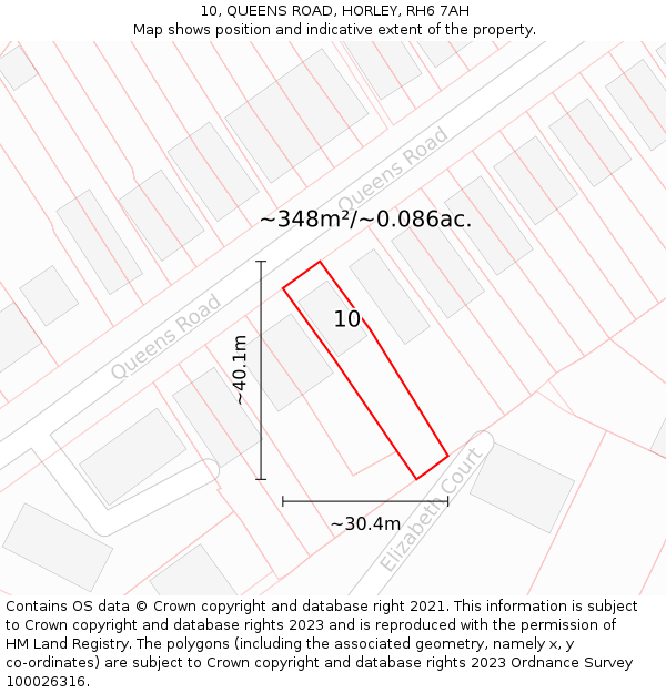 10, QUEENS ROAD, HORLEY, RH6 7AH: Plot and title map