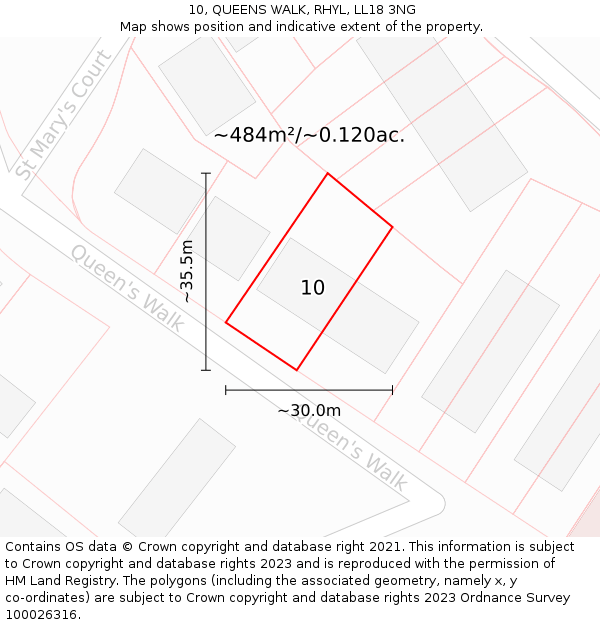 10, QUEENS WALK, RHYL, LL18 3NG: Plot and title map