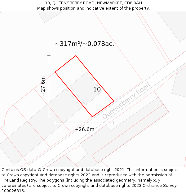 10, QUEENSBERRY ROAD, NEWMARKET, CB8 9AU: Plot and title map