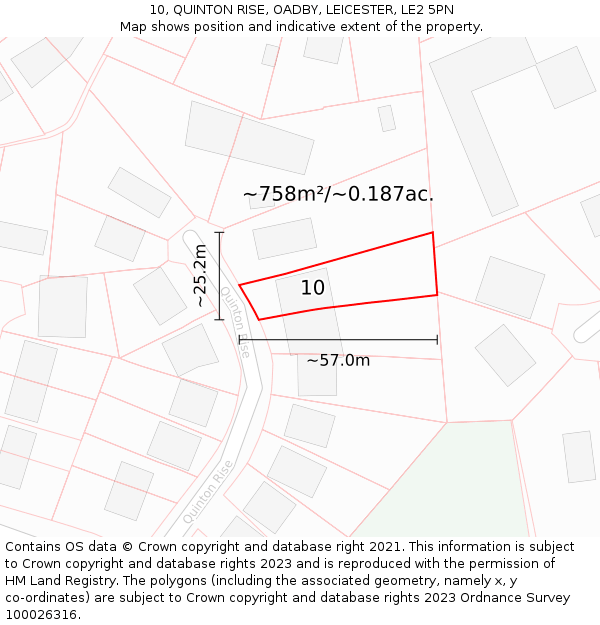 10, QUINTON RISE, OADBY, LEICESTER, LE2 5PN: Plot and title map