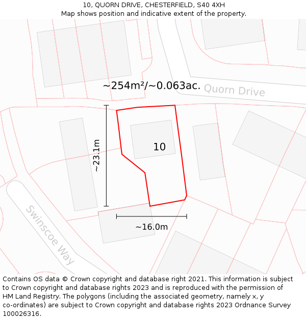 10, QUORN DRIVE, CHESTERFIELD, S40 4XH: Plot and title map