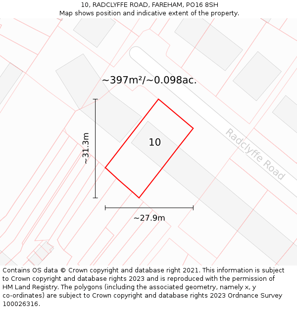 10, RADCLYFFE ROAD, FAREHAM, PO16 8SH: Plot and title map