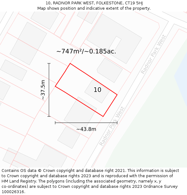 10, RADNOR PARK WEST, FOLKESTONE, CT19 5HJ: Plot and title map