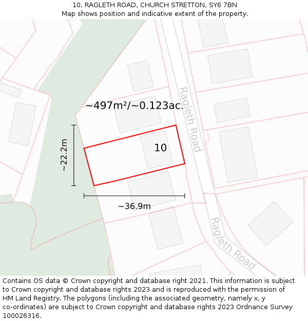 10, RAGLETH ROAD, CHURCH STRETTON, SY6 7BN: Plot and title map