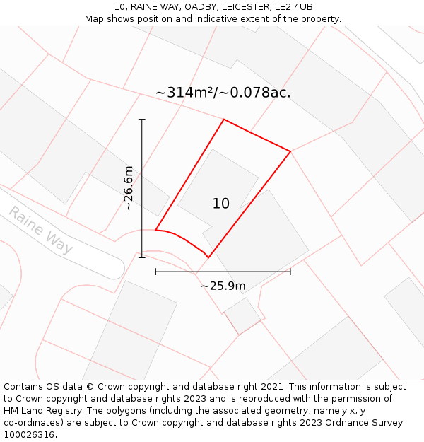 10, RAINE WAY, OADBY, LEICESTER, LE2 4UB: Plot and title map