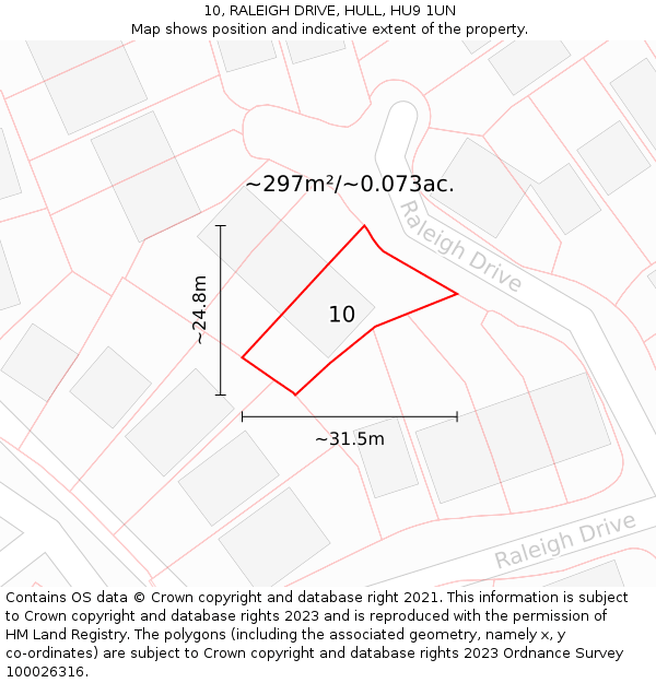 10, RALEIGH DRIVE, HULL, HU9 1UN: Plot and title map