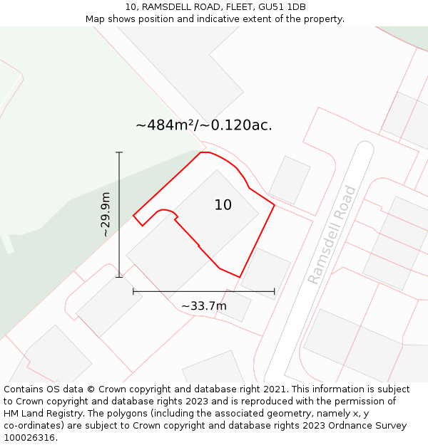 10, RAMSDELL ROAD, FLEET, GU51 1DB: Plot and title map