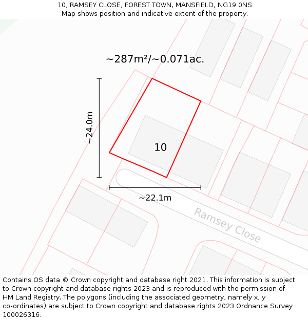 10, RAMSEY CLOSE, FOREST TOWN, MANSFIELD, NG19 0NS: Plot and title map