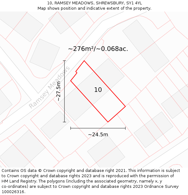 10, RAMSEY MEADOWS, SHREWSBURY, SY1 4YL: Plot and title map