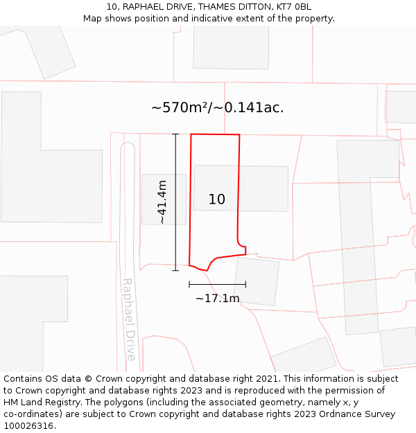 10, RAPHAEL DRIVE, THAMES DITTON, KT7 0BL: Plot and title map