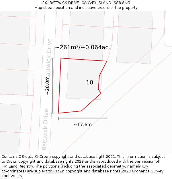10, RATTWICK DRIVE, CANVEY ISLAND, SS8 8NG: Plot and title map
