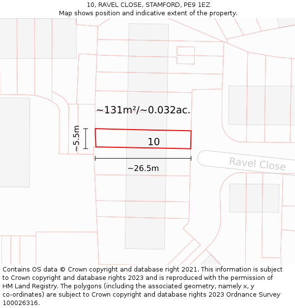 10, RAVEL CLOSE, STAMFORD, PE9 1EZ: Plot and title map