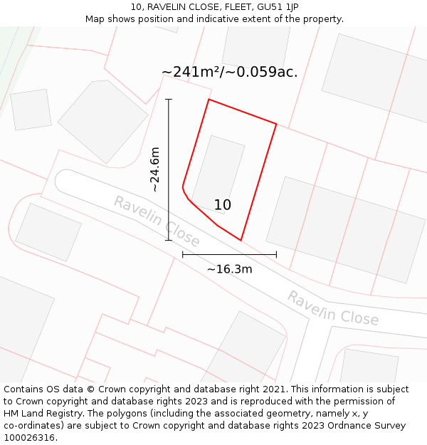 10, RAVELIN CLOSE, FLEET, GU51 1JP: Plot and title map