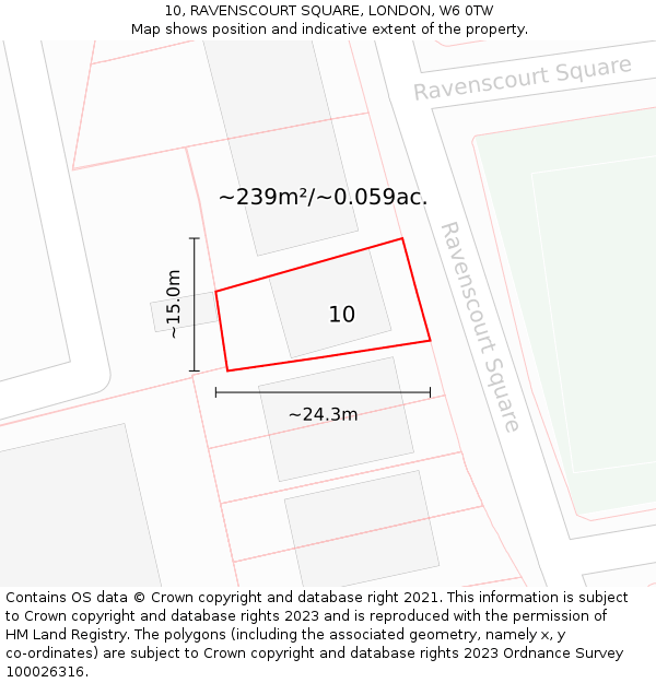 10, RAVENSCOURT SQUARE, LONDON, W6 0TW: Plot and title map
