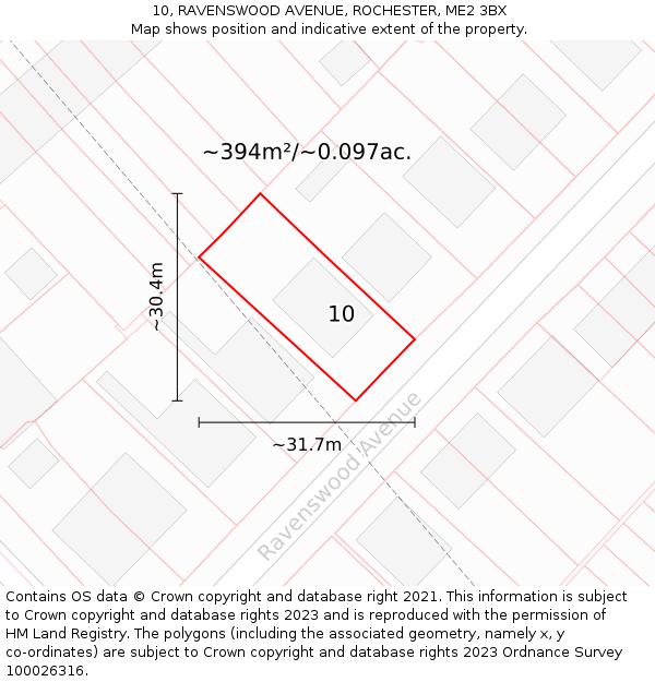 10, RAVENSWOOD AVENUE, ROCHESTER, ME2 3BX: Plot and title map