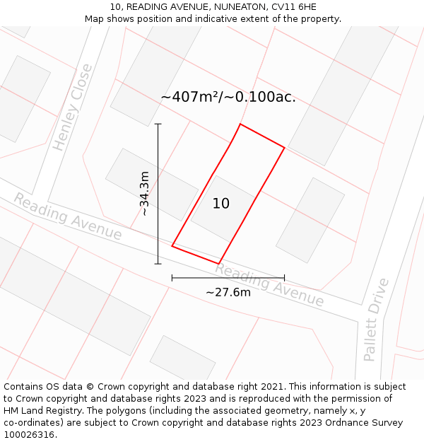 10, READING AVENUE, NUNEATON, CV11 6HE: Plot and title map