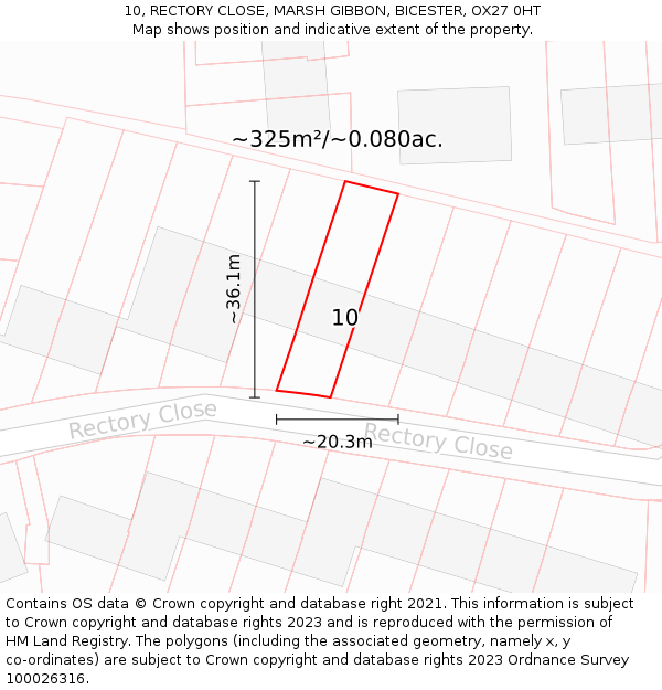 10, RECTORY CLOSE, MARSH GIBBON, BICESTER, OX27 0HT: Plot and title map